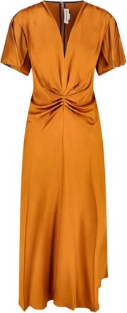 Victoria Beckham Draped Midi Dress with V-Neckline