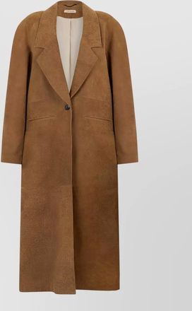 The Mannei calf length leather coat loose silhouette