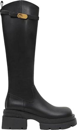 Generic Women Knight Long Boots Belt Buckle Side Zipper Square Heel Knee High Booties