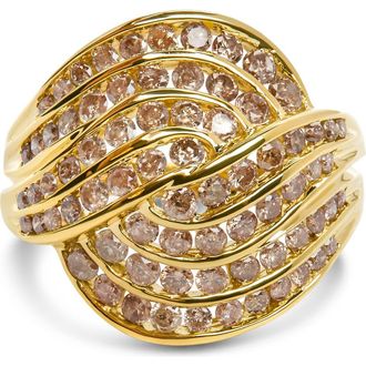House of Brilliance 10K Yellow Gold 2.0 Cttw Channel Set Diamond Cocktail Swirl Band Ring at Nordstrom, Size 8