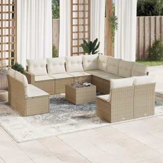 vidaXL Set De Sof&aacute;s De Jard&iacute;n 12 Pzas Y Cojines Rat&aacute;n Sint&eacute;tico Marr&oacute;n Vidaxl