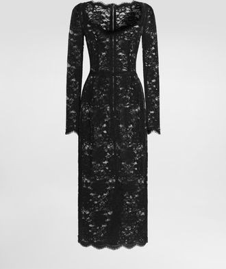 Dolce & Gabbana Floral Lace Midi Dress - Woman Dresses Black 54