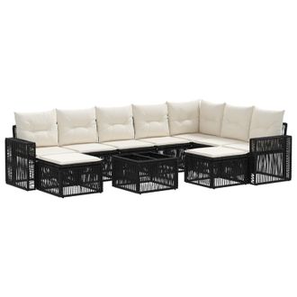 vidaXL Conjunto De Sof&aacute;s De Jard&iacute;n 10 Pcs Negro Y Blanco Crema Vidaxl