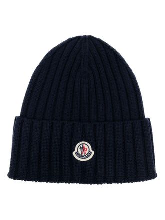 Moncler Berretto a coste con applicazione - Blu