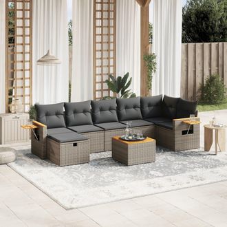 vidaXL Vidaxl - Set De Sof&aacute;s De Jard&iacute;n 8 Pzas Y Cojines Rat&aacute;n Sint&eacute;tico Gris