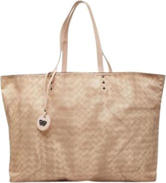 Bottega Veneta Pre-owned Intreccioillusion Nylon Leather Tote Bag - Dames - Vintage Shopper - Beige - ONE Size - Nylon - Vintage