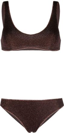 Os&eacute;ree metallic-thread scoop bikini - women - Polyamide/Polyamide/Spandex/Elastane/Metallic Fibre - L - Brown