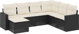 vidaXL Vidaxl - Set De Comedor De Jard&iacute;n 7 Pzas Y Cojines Rat&aacute;n Sint&eacute;tico Negro