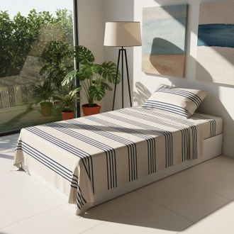 KASANOVA Completo letto singolo cotone righe blu