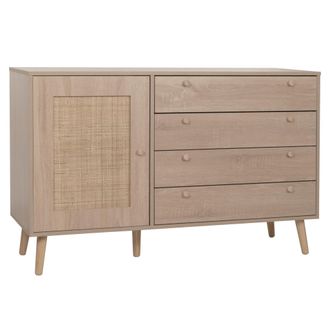Hhg Aparador Hhg 221, Mueble Cajonera Highboard, Cajones Compartimento De Almacenamiento, Kubu Rat&aacute;n Madera Melamina, Aspecto Roble