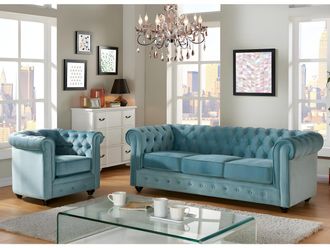 Vente-Unique Divano CHESTERFIELD 3 posti e poltrona in velluto Azzurro pastello
