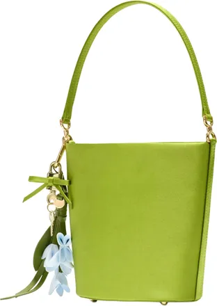 Self Portrait Satin with Charms Bucket Bag - Green