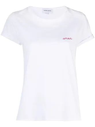 Maison Labiche Armour-slogan embroidered T-shirt - women - Organic Cotton - L - White
