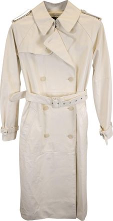 Nili Lotan Nili Lotan Double-Breast Belted Trench Coat in Cream White Leather