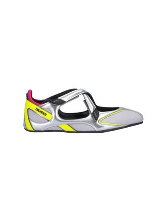 The Attico Futuristic Metallic Silver Flats with Neon Accents