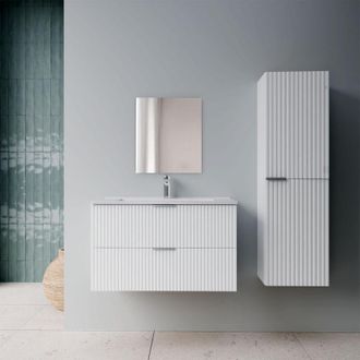 Aurlane Mueble De Ba&ntilde;o 60cm Y Columna - Frentes Blancos Ondulados - Milo