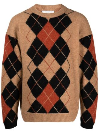 Maison Kitsuné argyle-pattern crew-neck jumper - Brown