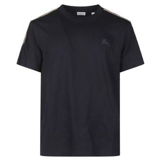 Burberry T-Shirts, male, Blue, Size: S Seth Check Trim Cotton T-shirt