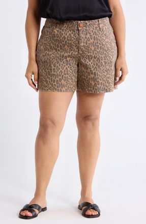 Wit & Wisdom Gracie Leopard Print High Waist Denim Shorts in Brown/black Multi at Nordstrom, Size 18W