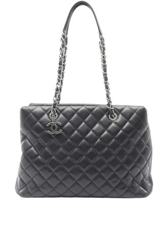 Chanel 2015-2016 Large Quilted Caviar City Shopping tote bag - Zwart