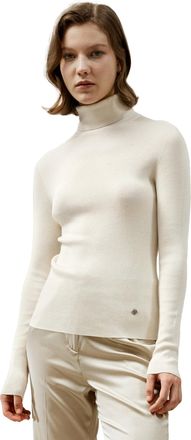 LilySilk Basic Silk Knit Sweater for Women Versatile Silk Cashmere Base-Layer with Slim Fit Lapel Collar Fall Winter(White,M