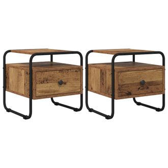 vidaXL Mesa De Noche 2 Uds. Madera Envejecida Madera De Ingenier&iacute;a Vidaxl