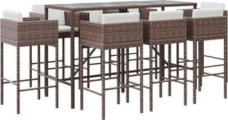 vidaXL Mesa Y Taburetes Altos Jard&iacute;n 9 Pzas Y Cojines Rat&aacute;n Pe Marr&oacute;n Vidaxl