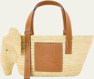 Loewe Elephant Small Raffia Basket Tote Bag