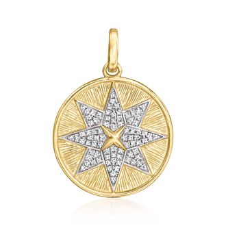 Ross-Simons Diamond Starburst Pendant in 14kt Yellow Gold