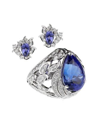 Van Cleef & Arpels 18K 14.97 ct. tw. Diamond & Tanzanite Les Jardins Ring & Earrings (Authentic Pre-Loved)