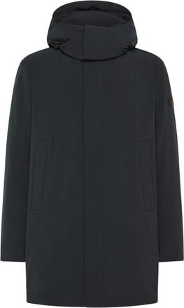 Peuterey Blauwe winddichte jas met afneembare capuchon - Heren - Parka Jassen - Blauw - XL - Jassen