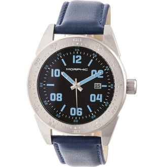 Morphic M63 Series Leather-Band Watch w/Date in Black/blue at Nordstrom