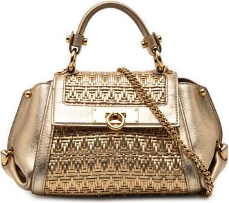 Ferragamo Pre-owned Ferragamo Mini Metallic Woven Leather Gancini Sofia Satchel Ladies 7A8OT1NNPTQSD0OD