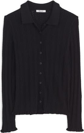 Madewell Ruffle Trim Pointelle Cardigan in Abyss at Nordstrom Rack, Size Xx-Small