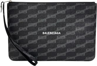 Balenciaga Pre-owned Clutches, male, Black, Size: ONE SIZE Pre-owned BB Monogram PVC Coated Canvas Clutch Bag