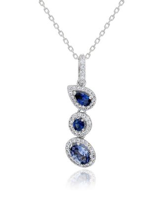 Suzy Levian Silver 1.06 Ct. Tw. Diamond & Blue Sapphire Multi-Shape Drop Pendant