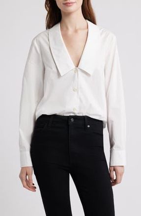 Frame Denim The Low Collar Cotton Poplin Button-Up Shirt in White at Nordstrom Rack, Size Medium