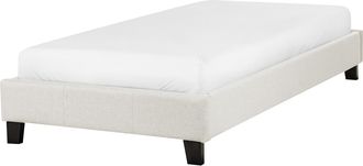 Beliani Cama Con Somier Individual Sin Cabecero Tapizada De Tela De Poli&eacute;ster Beige Claro 90 X 200 Cm Roanne