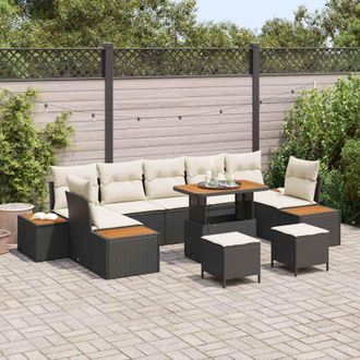 vidaXL Vidaxl - Conjunto De Sof&aacute; De Jard&iacute;n 10 Pcs Negro, Crema 90 X 55 X 71 Cm
