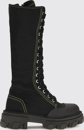 Ganni Cotton Combat Boots with Rubber Toe and Lug Sole