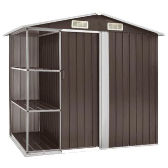 vidaXL Cobertizo De Jard&iacute;n Con Estanter&iacute;a Hierro Marr&oacute;n 205x130x183 Cm Vidaxl