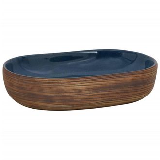 Berkfield Home Countertop Basin Brown & Blue Oval 59x40x14 cm Ceramic | Size: 59 x 40 x 14 cm