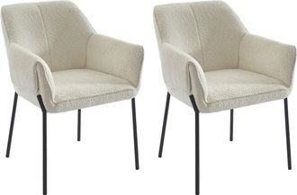 Vente-Unique Lote de 2 sillas con reposabrazos de tela de rizo y metal negro - Crema - AKETI