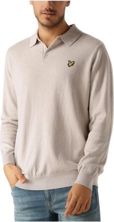 Lyle & Scott Katoen Merino Polo met Lange Mouwen - Heren - Polos - Beige - XS - Katoen - Tops