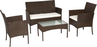 Happy Garden Happy Garden - Conjunto de jardín cordoba en resina trenzada marrón 4 plazas cojines beige