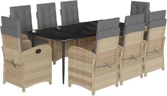 vidaXL Set Comedor De Jard&iacute;n 9 Pzas Con Cojines Rat&aacute;n Sint&eacute;tico Beige Vidaxl