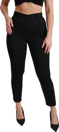 Dolce & Gabbana Black Brocade Skinny High Waist Womens Pants
