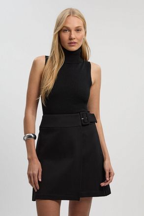 Karen Millen Womens Ponte Pleat Wrap Mini Skirt - Black viscose - Size X-Small