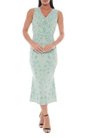 Marina Rossini Beaded Sleeveless Midi Cocktail Dress in Sage at Nordstrom Rack, Size X-Large