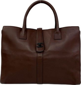 Chanel Brown Leather Handbag Tote Bag (Pre-Owned)